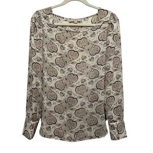 LOFT Pink Floral Square Neck Blouse Womens Small Blouson Long Sleeve Top elegant